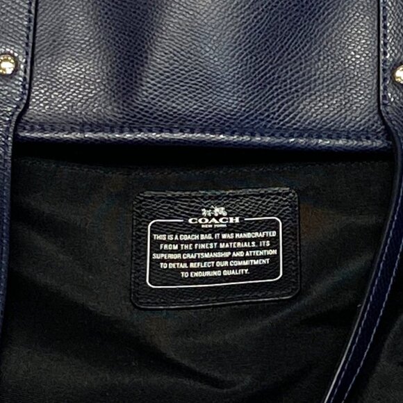 Coach City Zip Top Double Handle Tote Cross Grain Leather Handbag Navy F36875 - Picture 14 of 14